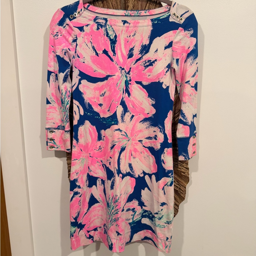 Lilly Pulitzer Dress with Hot Pink & Navy Floral Print - Size XXS